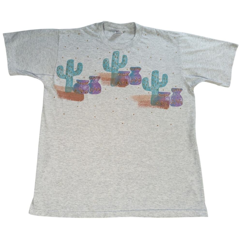 VTG Jerzees USA 50/50 Southwest Cactus Pottery Graphic T Shirt Sz L
